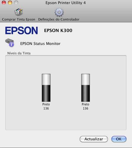 Mac OS X 1. Abra a pasta Aplicativos no disco rígido. 2. Abra a pasta Epson Software e depois clique duas vezes em Epson Printer Utility 4. 3. Selecione EPSON Status Monitor.