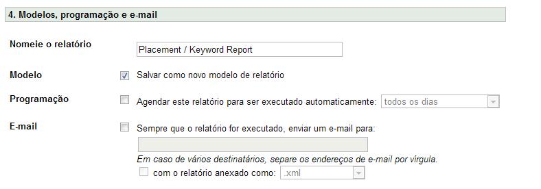 Ao clicar no link "Criar semelhante" ao lado de um de seus relatórios, você será direcionado automaticamente ao painel de download do relatório, onde