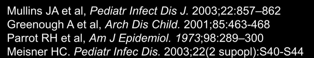 crônicas, Prematuros Mullins JA et al, Pediatr Infect Dis J. 2003;22:857 862 Greenough A et al, Arch Dis Child.