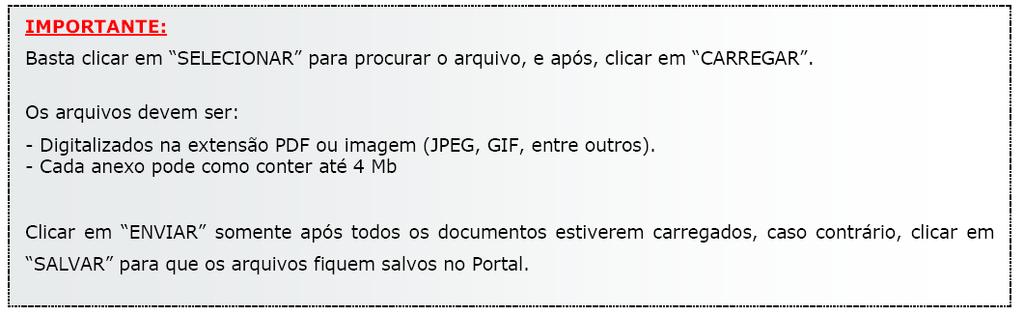 Após o documento ter sido procurado e encontrado, clique no campo Carregar para que o mesmo fique armazenado no perfil do