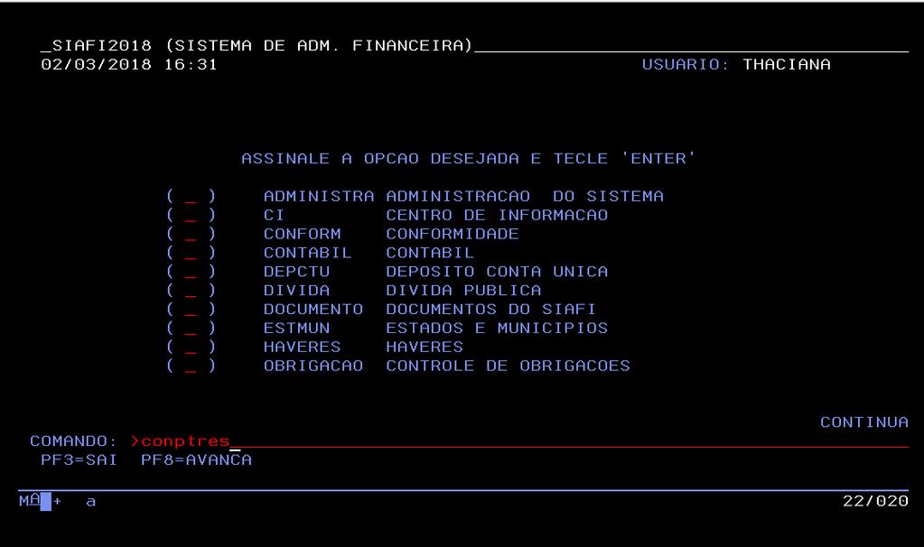 Operacionalização SIAFI AE Autor da Emenda. 8) PTRES: Campo de identificação do Plano de Trabalho Resumido.