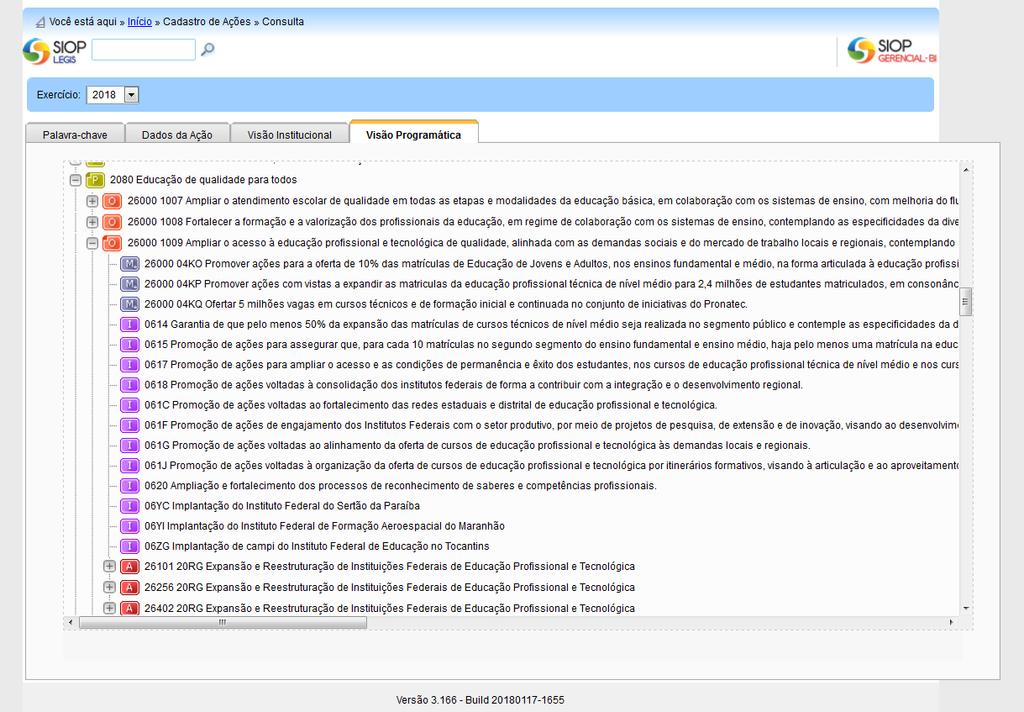 MPORC IFPB 2018 Orçamento Programa e Sistema de Planejamento e Orçamento Na referida aba, tem a lista de todos os programas, em uma árvore de arquivos.