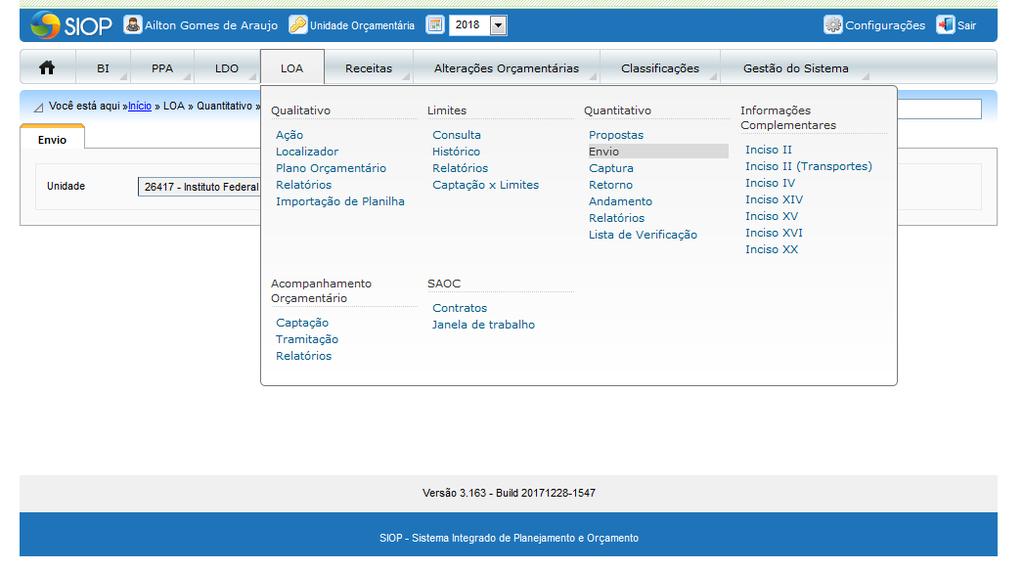 MPORC IFPB 2018 Proposta Orçamentária Tela 25 - Tela Proposta Orçamentária 3 -