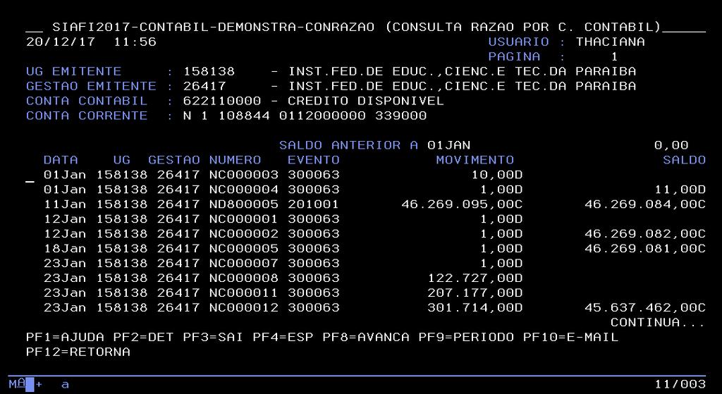 Disponível identificada pela numeração 622110000, conforme figuras abaixo: Tela 26 Dotações Recebidas SOF