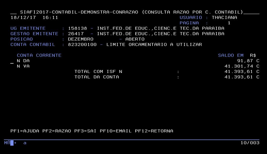 Recebido 2 - fonte: SIAFI Tela 31 - Consulta Limite