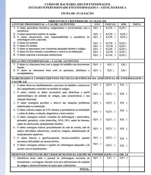 10. ANEXOS: ANEXO 1: Ficha de Avalição