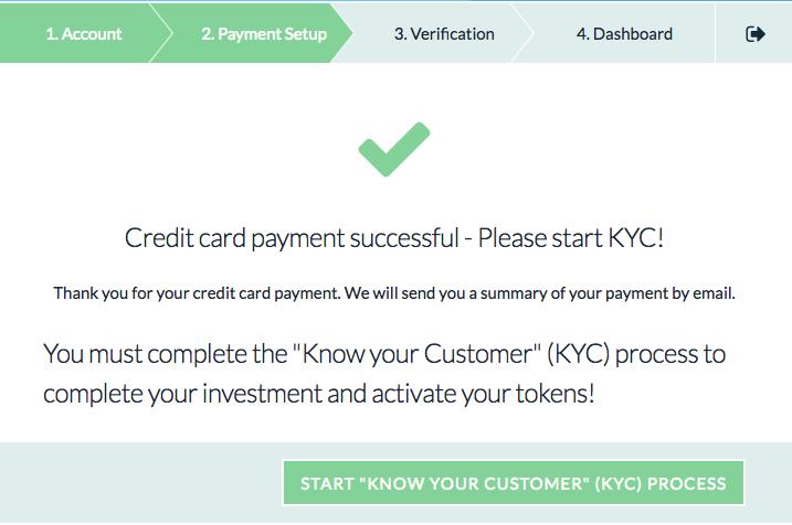 CARTÃO DE CRÉDITO Pagamento com cartão de crédito bem-sucedido - Comece o KYC! Obrigado pelo pagamento por seu cartão de crédito.