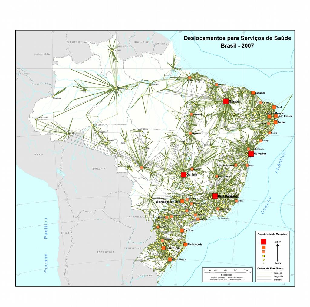 Delimitação das regiões de influência Número de relacionamentos do questionário para saúde Cidades Belo Horizonte (MG) Teresina (PI) Salvador (BA) Goiânia (GO) Porto Alegre (RS)