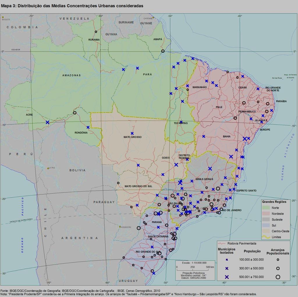 Distribuição das Médias Concentrações Urbanas 2010 Aspectos Metodológicos e Conceituais Arranjos