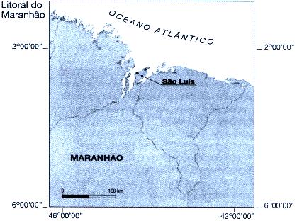 GEOGRAFIA 01 Veja, a costa do Maranhão é o desenho, a linha frontal duma gaivota em vôo, desdobrar-se d asas: ela encentra um V, um golfo aberto em ângulo.