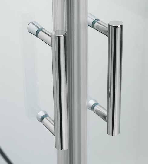 Two fixed glass + two sliding door; Standard height 2000mm; Inox ball-bearing rollers; Magnetic closure; Lacquered white, methalized or