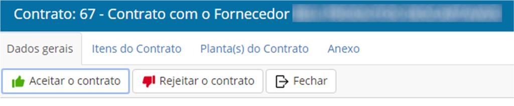 Clicando no código do Contrato, é apresentada uma tela com os dados detalhados do Contrato, divididos em 4 abas: Dados