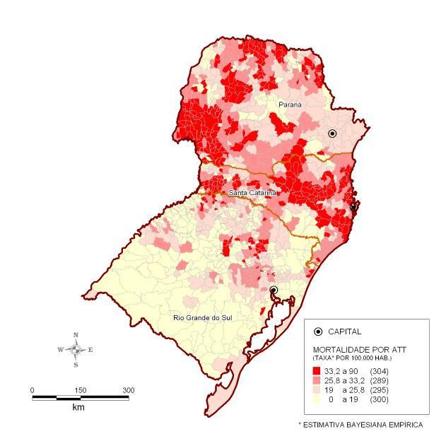 Mortalidade por todos os tipos de ATT, região Sul.