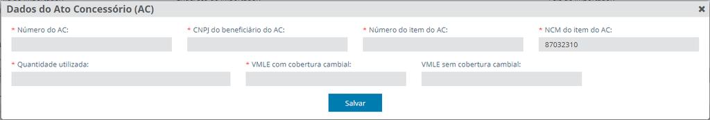 Ao informar o enquadramento em um dos campos, o sistema disponibiliza o botão Adicionar Ato Concessório. 33.