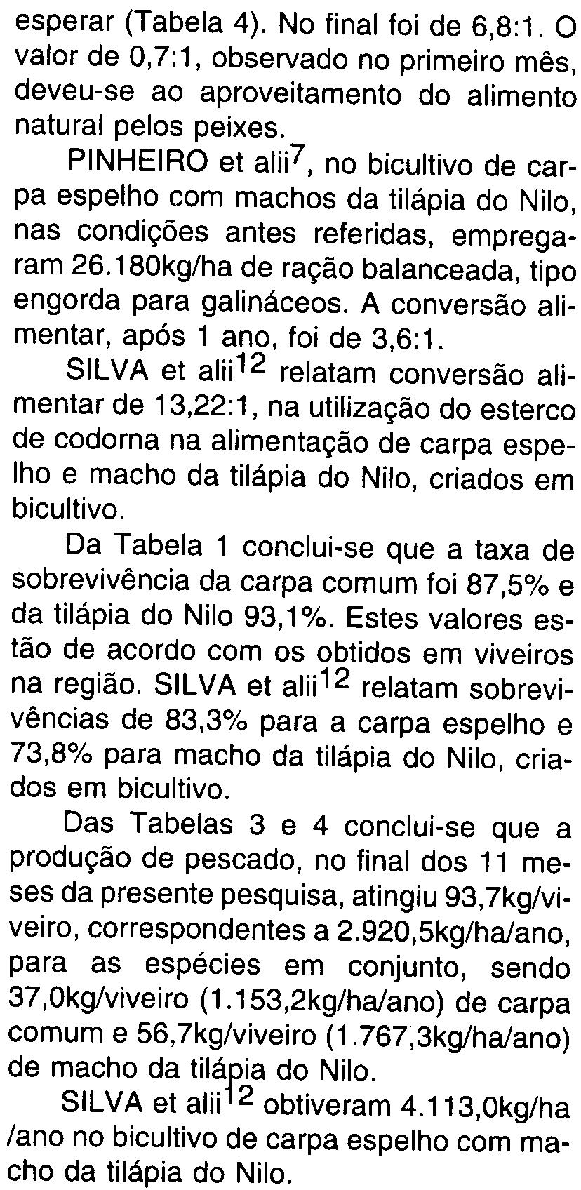 conjunto, obtiveram-se no início, 8,8kg (251,4kg/ha) e no término 93,7kg (2.667,1 kg/ha). A Tabela 3 mostra que os ganhos de biomassa variaram bastante para ambas as espécies.