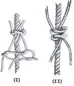 COSTURAS EM CABOS DE FIBRA - Outras costuras Unhão singelo Emenda de dois cabos pelos chicotes formando uma espécie de pinha.
