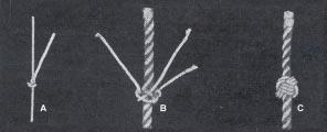 Pinha de anel fixa a um cabo - Aplicada em certos cabosguias ou em cabos onde se tenha necessidade de fazer subir um homem, apoiando os pés nas pinhas de anel.