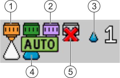 7 Configuração do controlador Modo Vario e Select - Configuração de suportes multi bicos Símbolo tela multi-bicos Descrição Sem bico montado no suporte de bicos Bico excluído do modo Vario Modo Vario