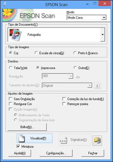 2. Selecione o Tipo de Documento que corresponda à sua configuração original, tais como Fotografia