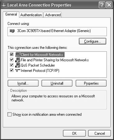 4. Verifique se os componentes necessários indicados em seguida aparecem na lista. A tabela seguinte indica os componentes necessários para configurar a interface de rede com o EpsonNet Config.