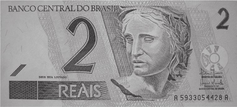 14) (M052171E4) Rafael trocou as moedas abaixo com o seu pai por uma nota de mesmo valor.