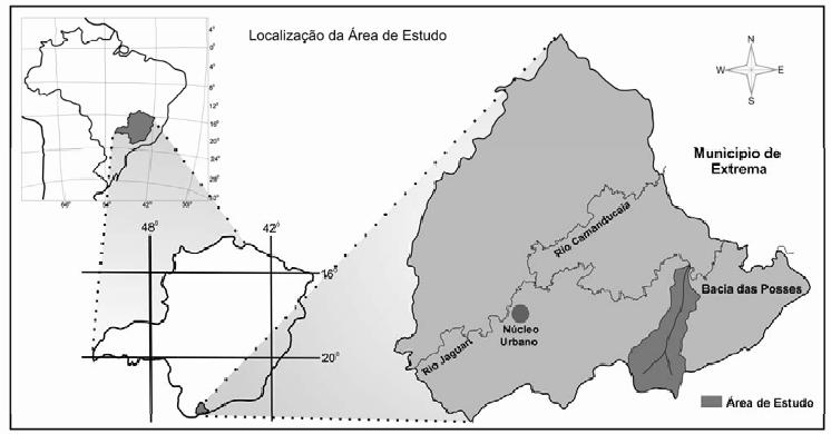 HOLOS Environment, v.11 n.2, 2011 - P. 108 Figura 1. Localização da Bacia Hidrográfica das Posses no município de Extrema - MG.