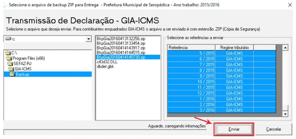 Abrirá nova janela, solicitando o arquivo a ser transmitido ao Site da Prefeitura Municipal.