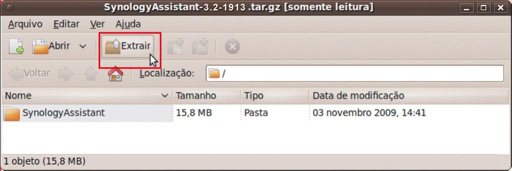 4 Clique em Extrair e, de seguida, extraia o directório SynologyAssistant para /usr/local ou para outro caminho. 3.2-1922 3.