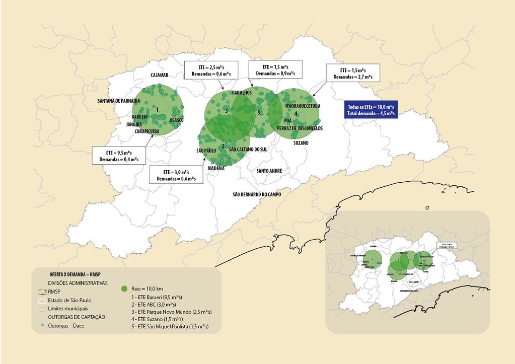 Reúso de efluentes: Mapa 7: Ofertas x demandas