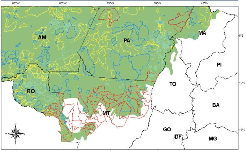 4 Figura 1 - Área de estudo definida com base nos seguintes critérios: 1) bioma Amazônia; 2) estados produtores de soja (, e RO); 3) municípios com área de soja maior que 5.