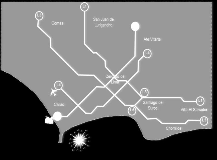 Linha 1: em operação Línea 2: em construção LINHA 3 E 4 DO METRÔ DE LIMA E CALLAO Linha 3 NĀO CONVOCADO Linha 4 Concessão, através de dois concursos independentes, de duas linhas da rede do metrô de