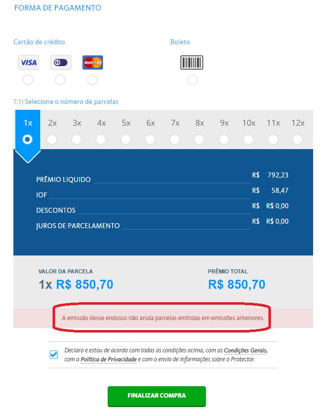 Se houver cobrança adicional (aumentar valor da importância segurada).