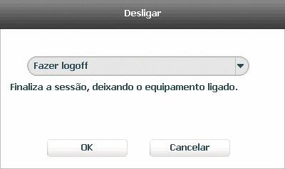 Desligar o DVR Ao acessar o ícone Desligar o DVR, será aberta uma tela com opções de sessão do sistema, conforme imagem a seguir: Ao se clicar na