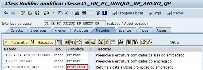Parâmetro: IV_CONTINENT Tipo Referência: ABAP_BOOL 6.5. The method signature should be maintained as follows: 6.6. Update the GET_PROMOTION_DATE method by changing it visibility from private to protected.