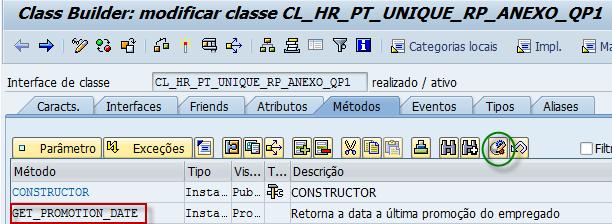 Go to Métodos tab, and select the GET_PROMOTION_DATE method (red square in the screenshot below). 7.4.