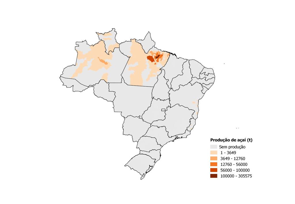 Açaí (fruto) Produção Agrícola Municipal PAM 2016 Mapa 1 Distribuição espacial da produção de açaí -