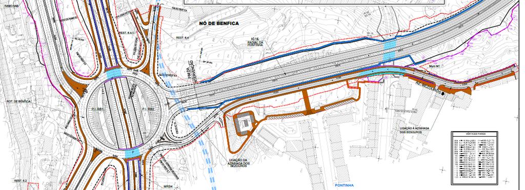 Nota Técnica Características geométricas Traçado em planta IC16 Em planta, o traçado é constituído essencialmente por dois alinhamentos retos intercalados por dois alinhamentos circulares, de sinal