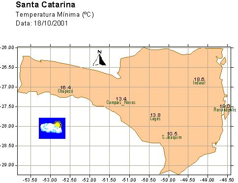 Texto do Curso de Introdução à Quantificação em Geografia 39 MAPA 3: Temperatura mínima nos pontos de controle de Santa Catarina Fonte: Instituto Nacional de Meteorologia. Acesso em 19 out 001.