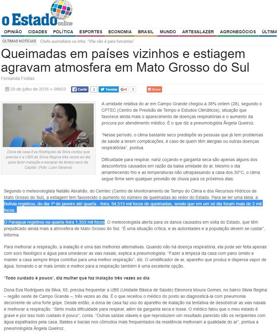 5. Impacto na Saúde Os impactos das queimadas na saúde humana são descritos nessa seção. Informações sobre a associação dos poluentes e as doenças podem ser consultadas em https://queimadas.dgi.inpe.