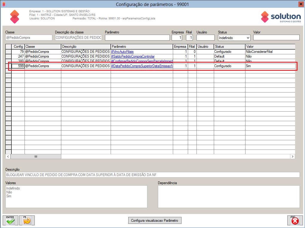 3 de 34 1. Configuração para bloquear lançamento de nota com data anterior ao pedido.