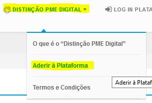 Manual do Utilizador da Plataforma de Gestão do Projeto Distinção PME Digital Distinção Adesão à Plataforma As empresas manifestam a sua intenção de adesão à plataforma através do seguinte item de