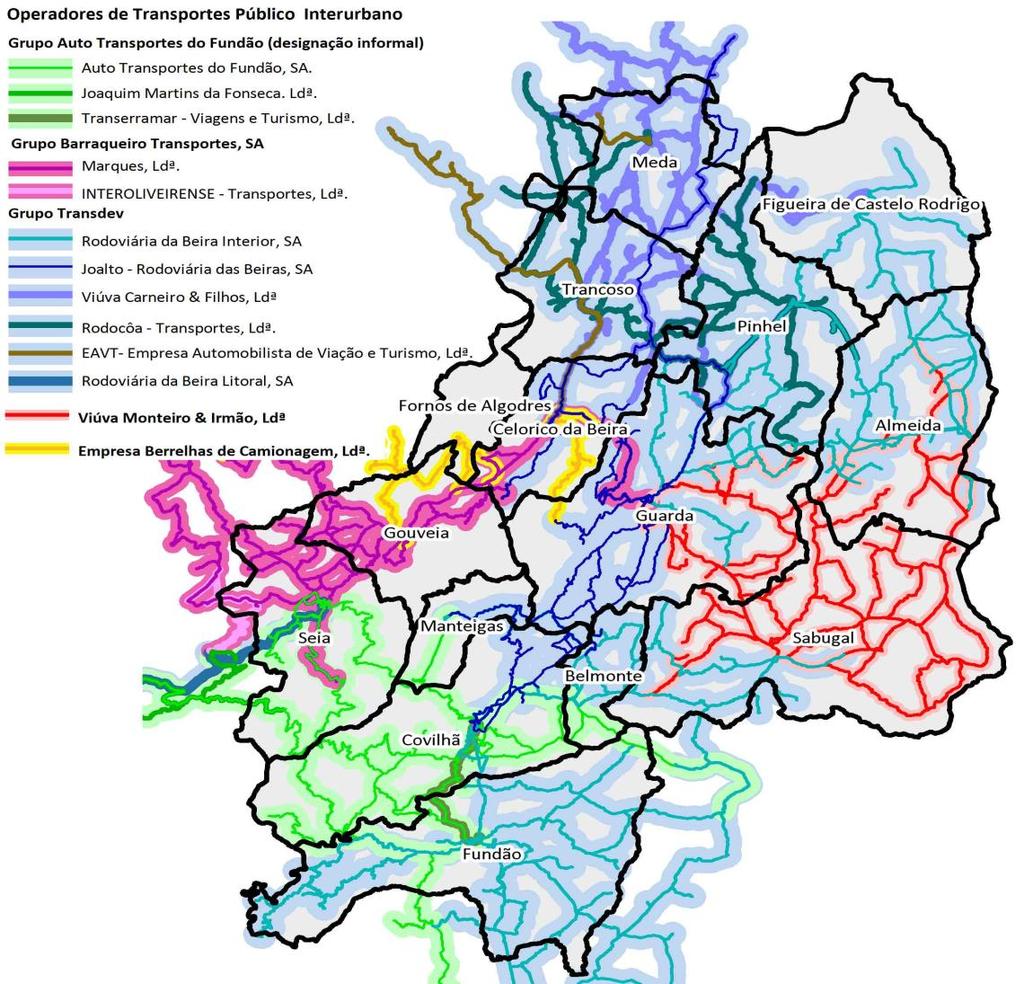 Diagnóstico Transportes Coletivos 5 grandes grupos de transporte promovem a oferta em TC rodoviário: facilita o processo de concertação entre as CIM (ou autarquias) com os operadores de transporte e,