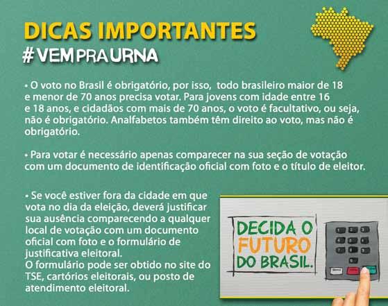 cidadania Eleições 2014 Voto não é brincadeira No próximo dia 05 de outubro, das 8h às 17h, serão realizadas as eleições em todo o território brasileiro para presidente e vicepresidente da República;