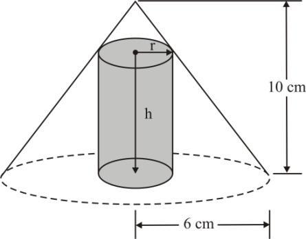 1) [ANTON] Ache o raio e a altura de um cilindro circular reto com o maior volume, o qual pode ser inscrito em um cone reto com 10 cm de altura e 6 cm de raio.