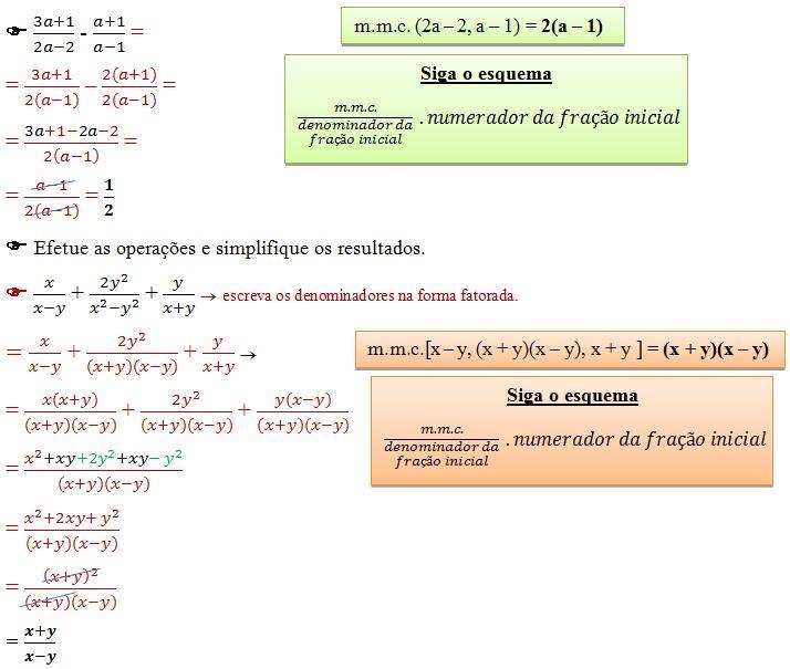 Para adicionar ou subtrair frações algébricas com denominadores diferentes, siga as mesmas