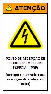 Figura B31 Dimensões (mm) das etiquetas RD/PRE (tipo C) e layout Definições: ATENÇÃO : Arial, negrito, 4 mm de altura; PONTO DE RECEPÇÃO DE PRODUTOR