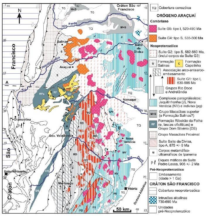 37 Figura 4.1 Mapa geológico do Orógeno Araçuaí e seus entornos (Pedrosa-Soares et al., 2007).