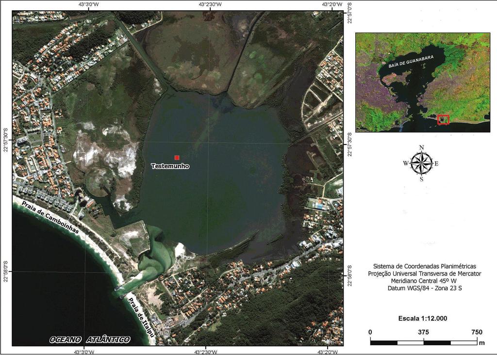 Paleoambiente e Palinologia de um Nível de Sedimento de Cerca 40.000 Anos A.P. Retirado da Lagoa de Itaipu, Estado do Rio de Janeiro Figura 1 Localização da lagoa de Itaipu, evidenciando o testemunho
