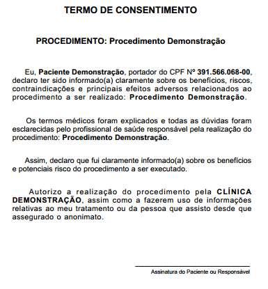 3º Passo: Imprimir TERMO DE CONSENTIMENTO: Os dados virão automaticamente preenchidos com o