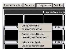 Diagnóstico: verificação das bombas e leitores de identidade que apresentam falhas na comunicação; 4. Eventos: lista os eventos gravados na memória da automação; 5.